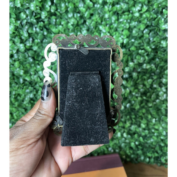 Silver Jeweled Picture Frame Holds 2x3 Photo Mini Frame Miniature Vintage Shelf - Picture 3 of 5